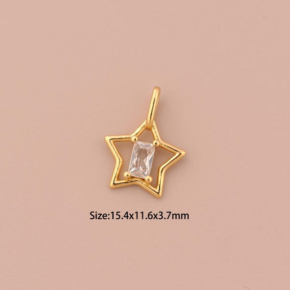 18K Gold Star Charms,CZ Pave Celestial Charms Pendants,Star Charm for DIY Jewelry Making Supply