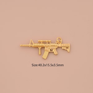 18K Gold Weapons Charms,Gun Charms Pendants,M416 Rifle Charm for DIY Jewelry Making Supply