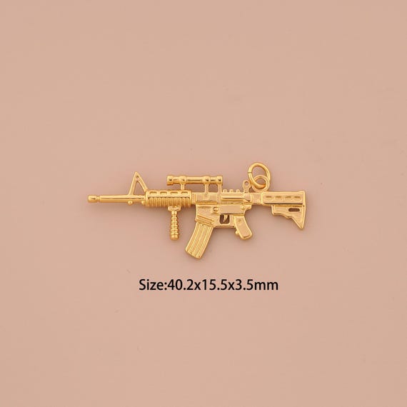 18K Gold Weapons Charms,Gun Charms Pendants,M416 Rifle Charm for DIY Jewelry Making Supply