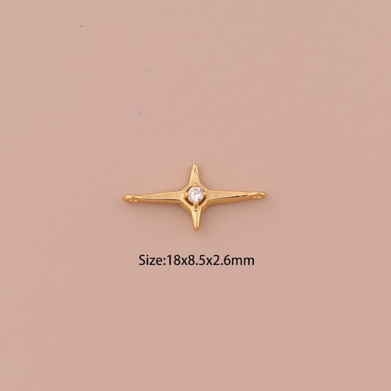 18K Gold Cross Star Connector,CZ Pave Minimalist Connector Charms,Cross Star Connector for DIY Jewelry Making Supply