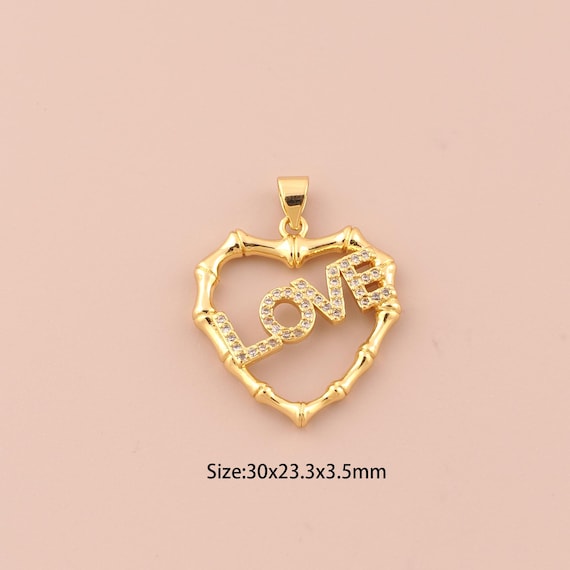 18K Gold Heart Charms,CZ Pave LOVE Charms Pendants,Letter Charm for DIY Jewelry Making Supply