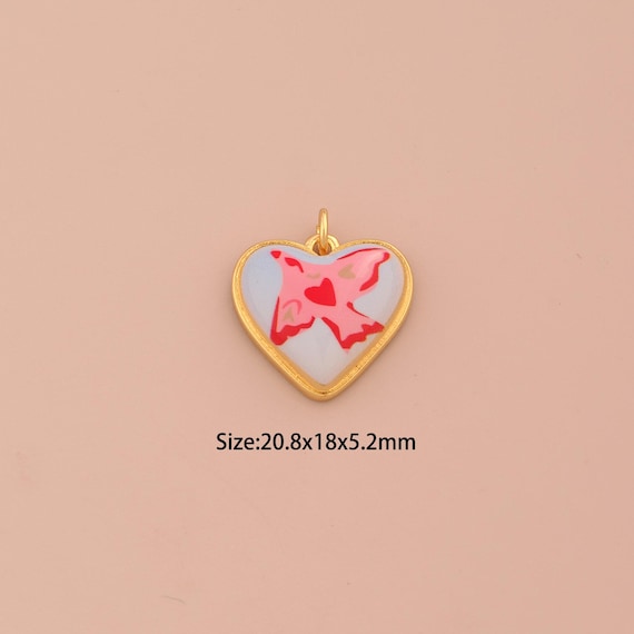 18K Gold Heart Charms,Enamel Love Charms Pendants,Heart Charm for DIY Jewelry Making Supply