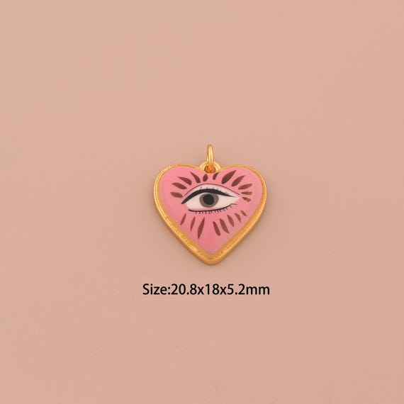 18K Gold Heart Charms,Enamel Evil Eye Charms Pendants,Devil Eye Charm for DIY Jewelry Making Supply