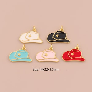 18K Gold Cowboy Hat Pendant,Enamel Hat Charm Bracelet Necklace for DIY Jewelry Making Supply