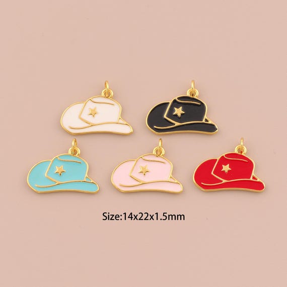 18K Gold Cowboy Hat Pendant,Enamel Hat Charm Bracelet Necklace for DIY Jewelry Making Supply