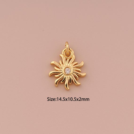 5 pcs 18K Gold Sun Charms,CZ Pave Minimalist Charms Pendants,Sun Charm for DIY Jewelry Making Supply