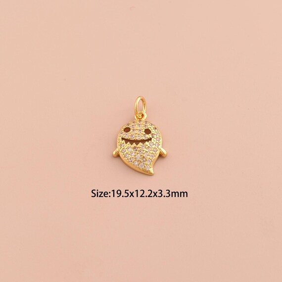 18K Gold Ghost Charms,CZ Pave Halloween Charms Pendants,Ghost Charm for DIY Jewelry Making Supply
