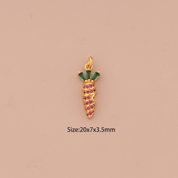 18K Gold Carrot Charms,CZ Pave Carrot Charms Pendants,Carrot Charm for DIY Jewelry Making Supply