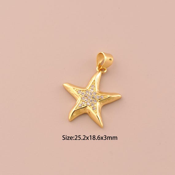 18K Gold Starfish Charms,CZ Pave Starfish Charms Pendants,Starfish Charm for DIY Jewelry Making Supply