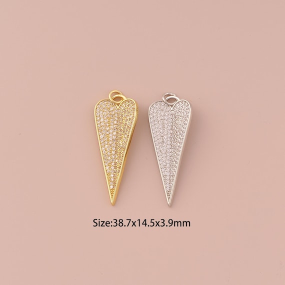 18K Gold Heart Charms,CZ Pave Minimalist Charms Pendants,Heart Charm for DIY Jewelry Making Supply