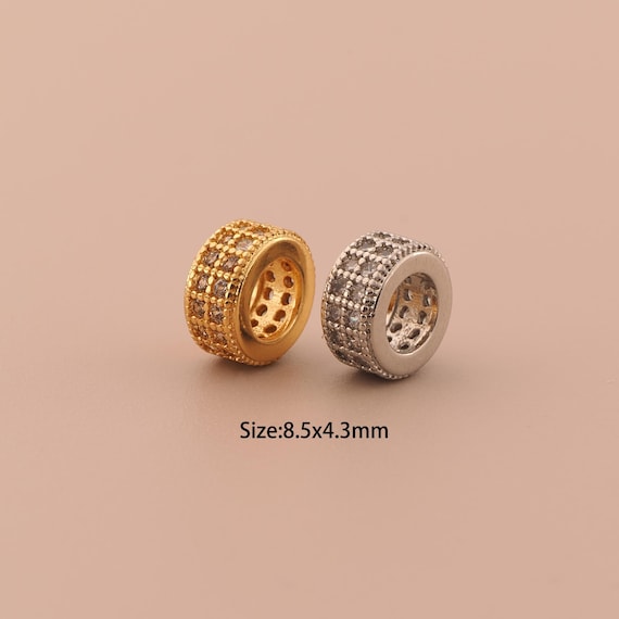 18K Gold Tube Spacer Bead,CZ Pave Minimalist Bead,Large Hole Bead for DIY Jewelry Making Supply