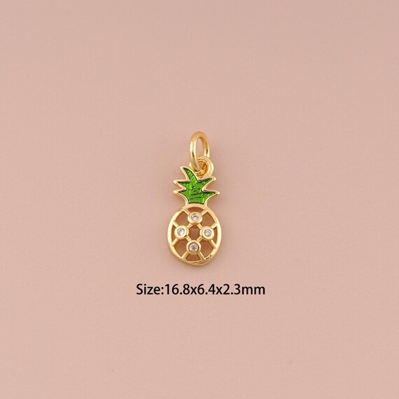 18K Gold Pineapple Charms,CZ Pave Minimalist Charms Pendants,Fruit Charm for DIY Jewelry Making Supply