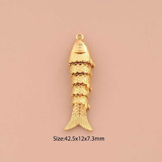 18K Gold Fish Charms,CZ Pave Marine Life Charms Pendants,Fish Charm for DIY Jewelry Making Supply