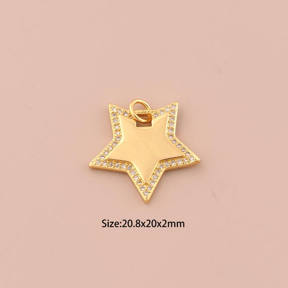 18K Gold Star Charms,CZ Pave Celestial Charms Pendants,Star Charm for DIY Jewelry Making Supply