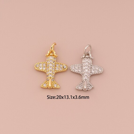 18K Gold Airplane Charms,CZ Pave Minimalist Charms Pendants,Airplane Charm for DIY Jewelry Making Supply
