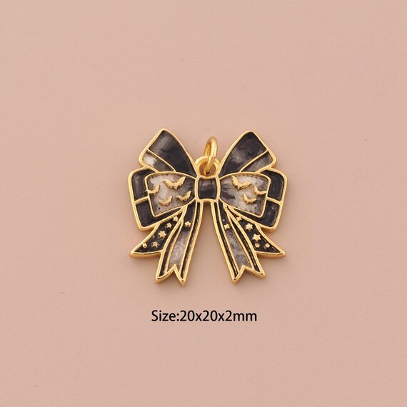 18K Gold Bow Charms,Enamel Bow Charms Pendants,Bow Charm for DIY Jewelry Making Supply