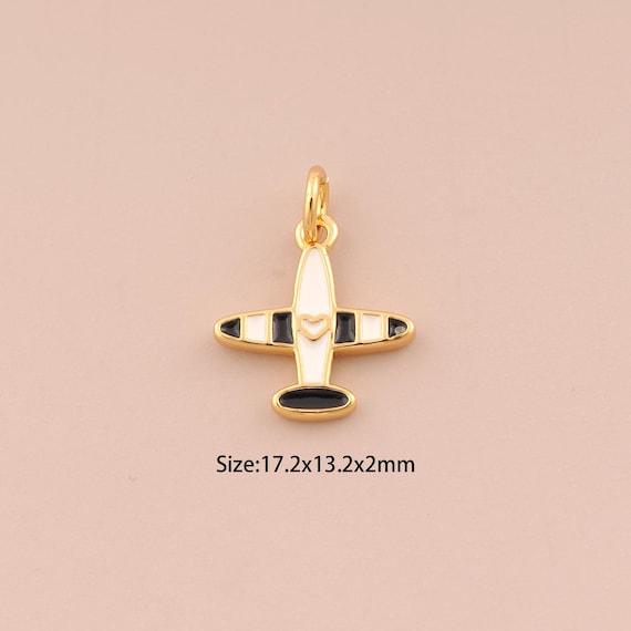 18K Gold Airplane Charms,Enamel Minimalist Charms Pendants,Airplane  Charm for DIY Jewelry Making Supply