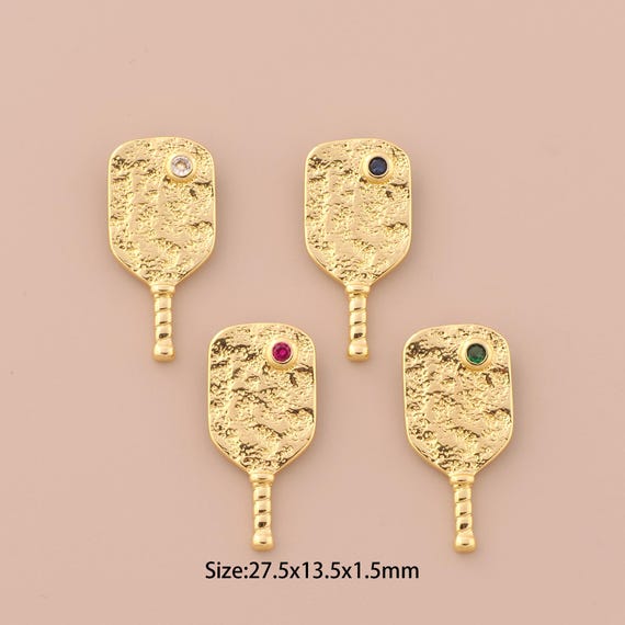 18K Gold Racket Charms,CZ Pave Racket Charms Pendants,Racket Charm for DIY Jewelry Making Supply
