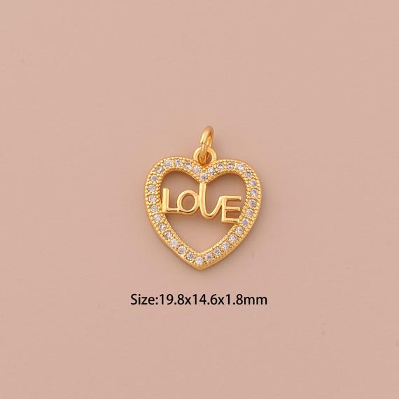 18K Gold LOVE Charms,CZ Pave Heart Charms Pendants,Letter Charm for DIY Jewelry Making Supply