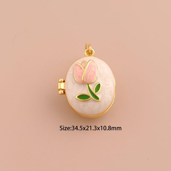 18K Gold Tulip Charms,Enamel Photo Frame Charms Pendants,Flower Charm for DIY Jewelry Making Supply