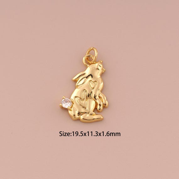 18K Gold Rabbit Charms,CZ Pave Minimalist Charms Pendants,Rabbit Charm for DIY Jewelry Making Supply