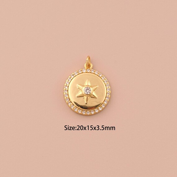 18K Gold Polaris Charms,CZ Pave Minimalist Charms Pendants,Polaris Charm for DIY Jewelry Making Supply
