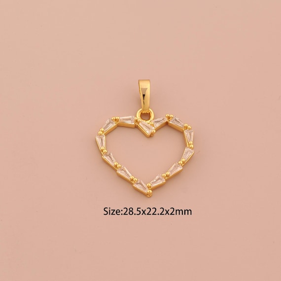 18K Gold Heart Charms,CZ Pave Love Charms Pendants,Heart Charm for DIY Jewelry Making Supply