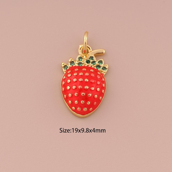 18K Gold Strawberry Charms,CZ Pave Minimalist Charms Pendants,Fruit Charm for DIY Jewelry Making Supply