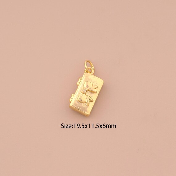 18K Gold Bow Charms,Box Charms Pendants,Tie Charm for DIY Jewelry Making Supply
