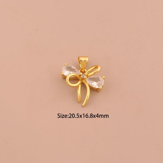 18K Gold Bow Charms,CZ Pave Tie Charms Pendants,Bow Charm for DIY Jewelry Making Supply