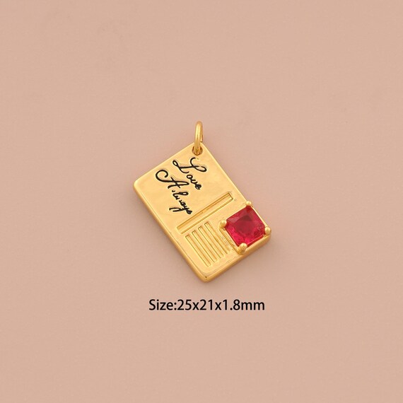 18K Gold Postcard Charms,CZ Pave Square Charms Pendants,Letter Charm for DIY Jewelry Making Supply