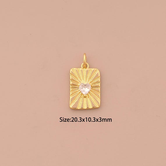 18K Gold Stripe Heart Charms,CZ Pave Love Charms Pendants,Square Charm for DIY Jewelry Making Supply