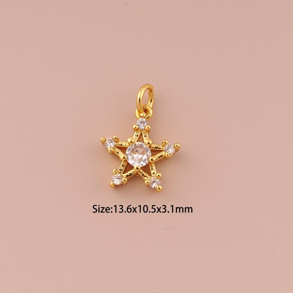 18K Gold Star Charms,CZ Pave Minimalist Charms Pendants,Star Charm for DIY Jewelry Making Supply