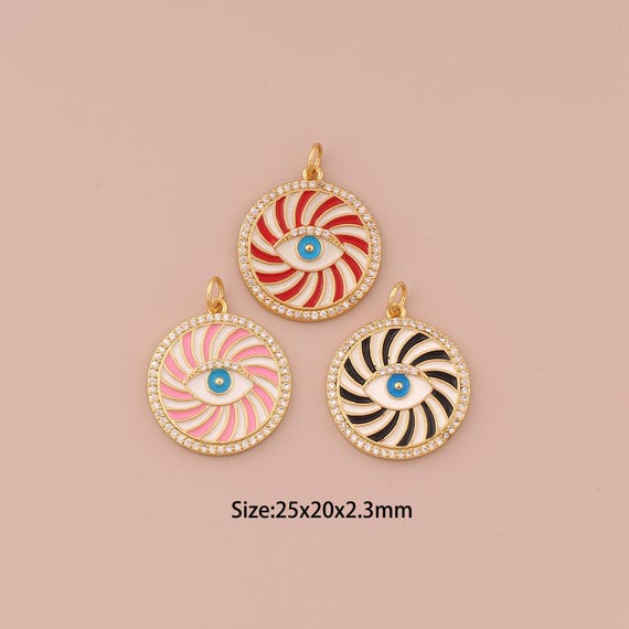 18K Gold Evil Eye Charms,CZ Pave Minimalist Charms Pendants,Enamel Devil Eye Charm for DIY Jewelry Making Supply