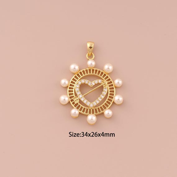 18K Gold Heart Charms,CZ Pave Minimalist Charms Pendants,Heart Charm for DIY Jewelry Making Supply