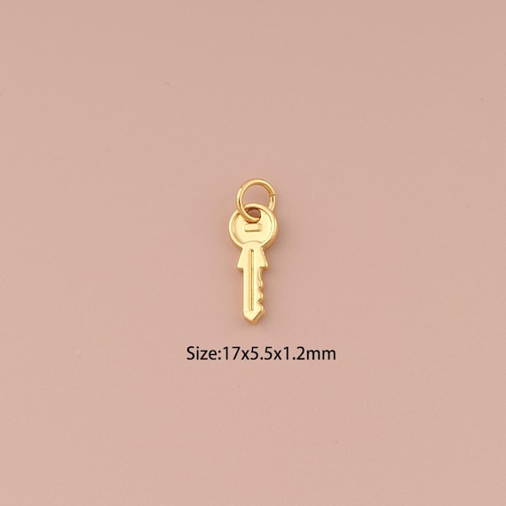 18K Gold Key Charms,Minimalist Charms Pendants,Key Charm for DIY Jewelry Making Supply
