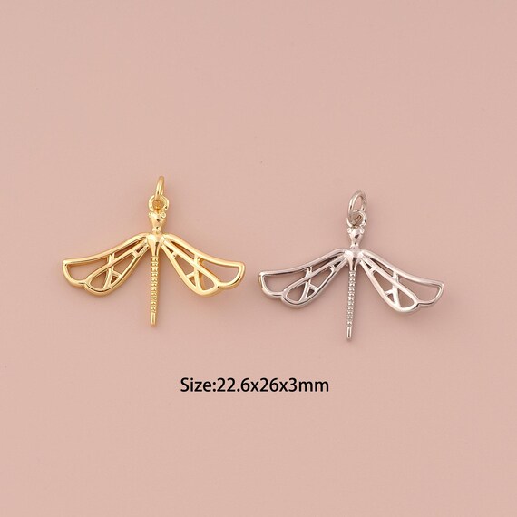 18K Gold Dragonfly Charms,Minimalist Charms Pendants,Dragonfly Charm for DIY Jewelry Making Supply