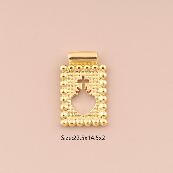 18K Gold Sacred Heart Charms,Square Charms Pendants,Sacred Heart Charm for DIY Jewelry Making Supply