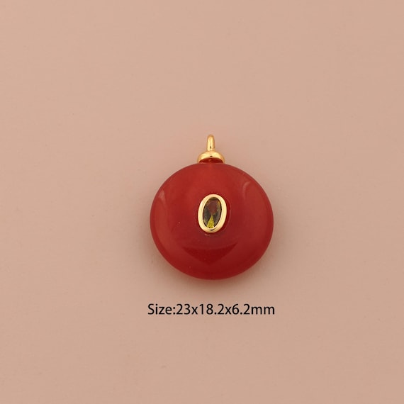18K Gold Energy Stone Charms,Natural Stone Charms Pendants,Red Agate Charm for DIY Jewelry Making Supply