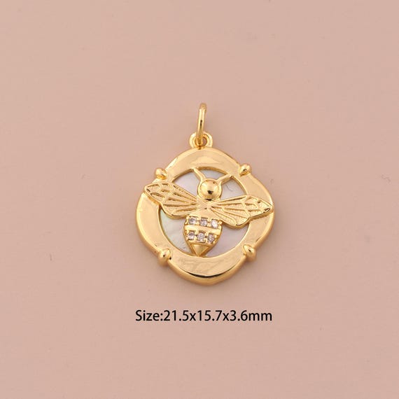 18K Gold Bee Charms,CZ Pave Insect Charms Pendants,Fritillary Bee Charm for DIY Jewelry Making Supply