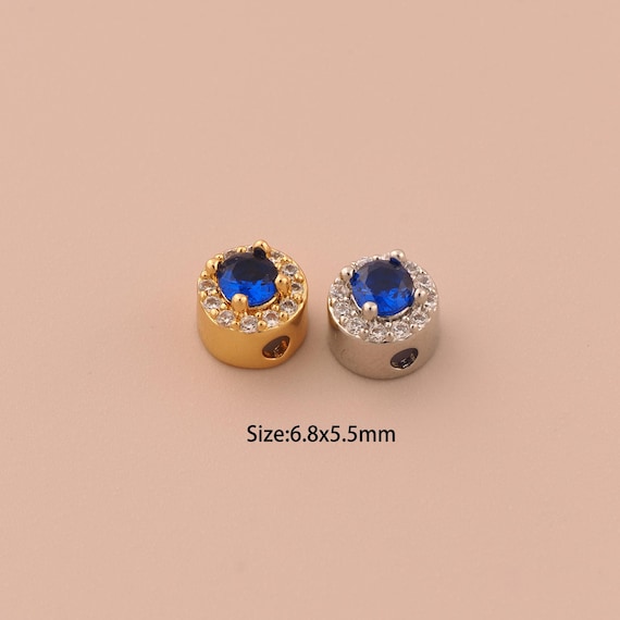 18K Gold Tube Spacer Bead,CZ Pave Minimalist Bead,Round Bead for DIY Jewelry Making Supply