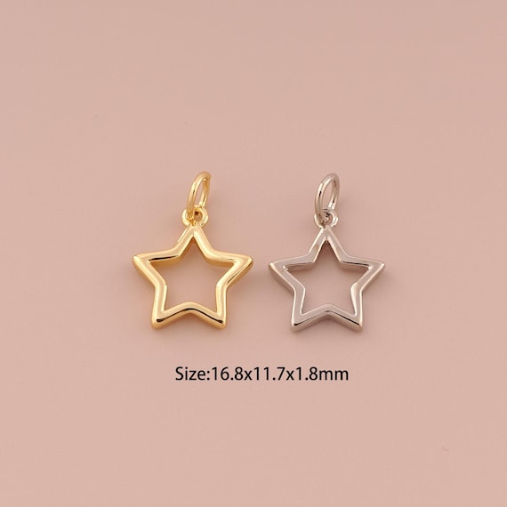 18K Gold Star Charms,Minimalist Charms Pendants,Star Charm for DIY Jewelry Making Supply