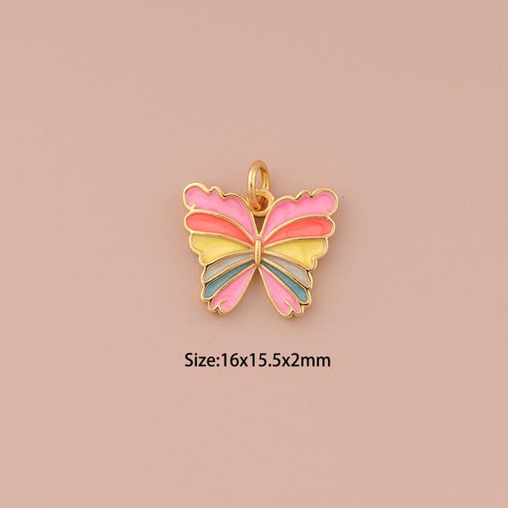 18K Gold Butterfly Charms,Enamel Minimalist Charms Pendants,Butterfly Charm for DIY Jewelry Making Supply