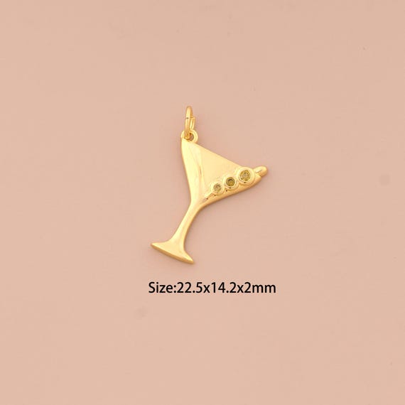 18K Gold Goblet Charms,CZ Pave Wine Glass Charms Pendants,Goblet Charm for DIY Jewelry Making Supply