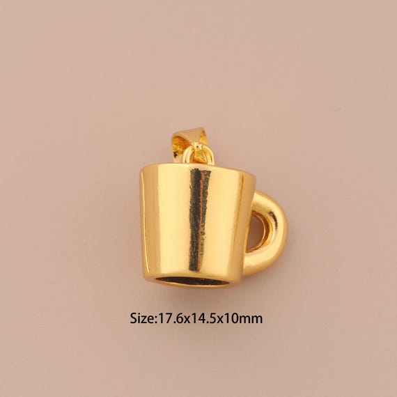 18K Gold Water Cup Charms,CZ Pave Minimalist Charms Pendants,Water Cup Charm for DIY Jewelry Making Supply