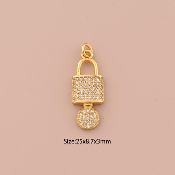 18K Gold Key Charms,CZ Pave Lock Charms Pendants,Lock Charm for DIY Jewelry Making Supply