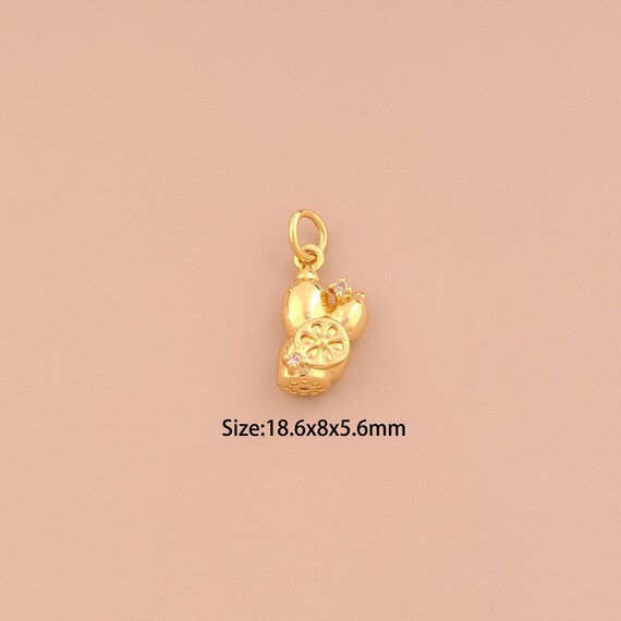 18K Gold Lotus Root Charms,CZ Pave Lotus Root Charms Pendants,Lotus Root Charm for DIY Jewelry Making Supply