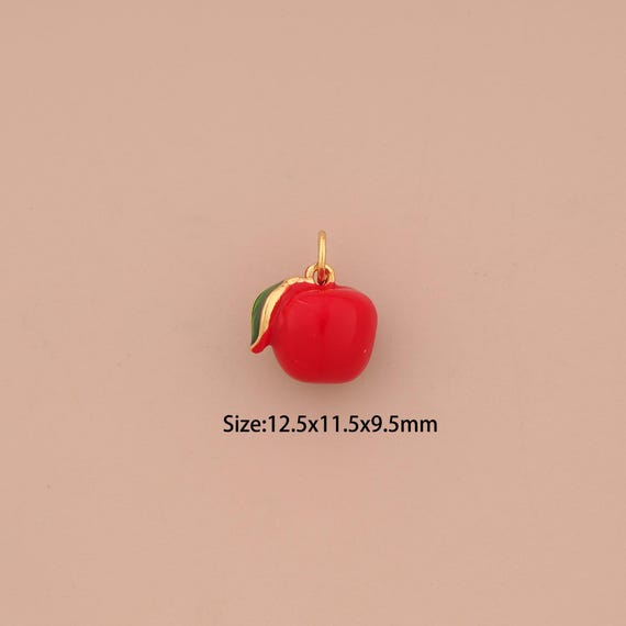 18K Gold Apple Charms,Enamel Fruit Charms Pendants,Apple Charm for DIY Jewelry Making Supply