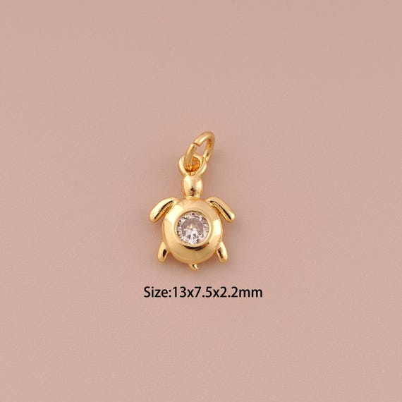 5 pcs 18K Gold Turtle Charms,CZ Pave Minimalist Charms Pendants,Turtle Charm for DIY Jewelry Making Supply