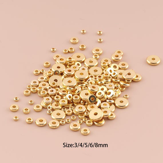 100 Pcs 18K Gold Flat Spacer Bead,Disc Bead,Gold Round Bead for DIY Jewelry Making Supply